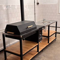 Ansamblu de gătit modular cu grătar gardina cărbuni, plită, sobiță, blat inox și chiuvetă