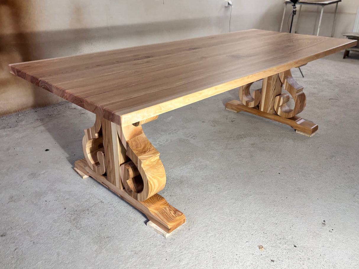 Masa lemn masiv, cu cadru din lemn masiv, Ofelia, 240x100x76 cm