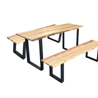 Set Mobilier Gradina sau terasa, picnic, Masa cu Banca Lemn Masiv 1.8m x 68cm , Gradina cu Banca 1.8m x 39 cm si Picioare din metal