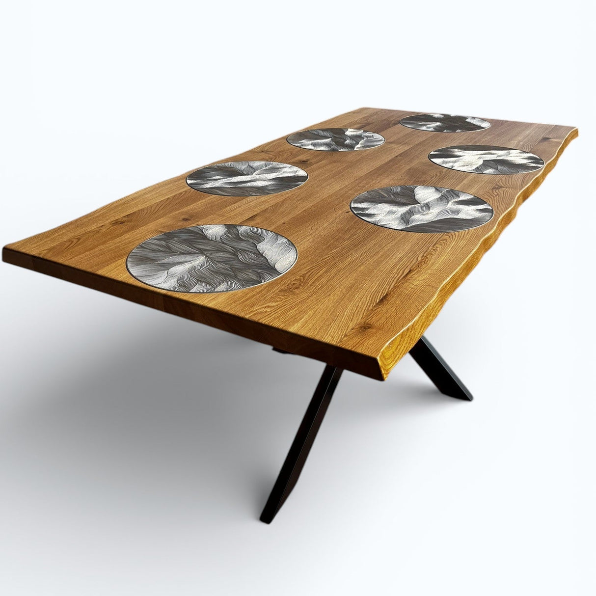 Masa Lemn Masiv stejar | Picioare Metal, Design Modern, 200x95cm|