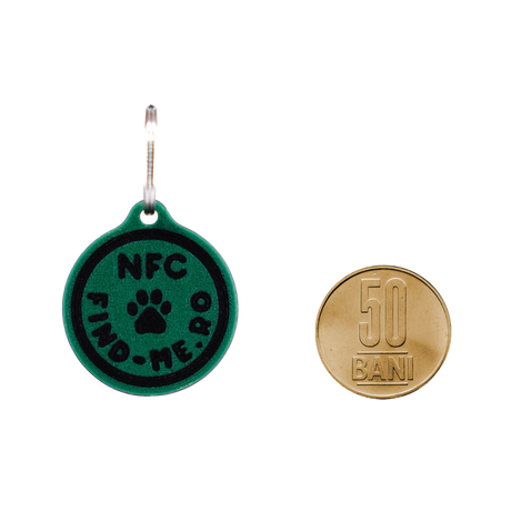 Medalion inteligent NFC Find-Me verde pentru caini si pisici
