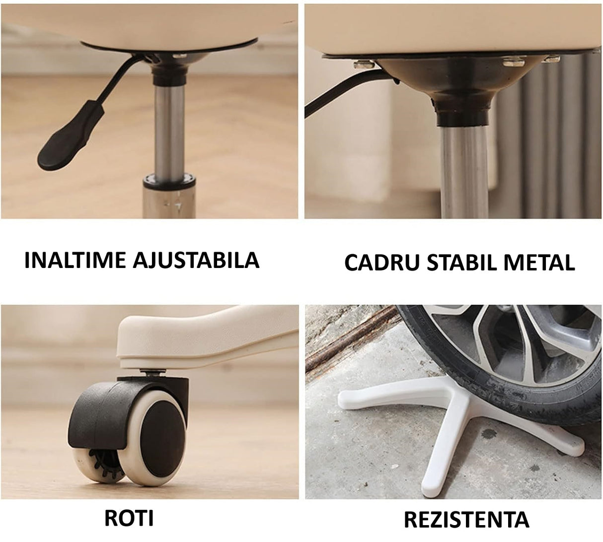 Scaun birou ergonomic, cu roti și inaltime reglabila, pentru adulti si copii, cosmetica, coafor, alb