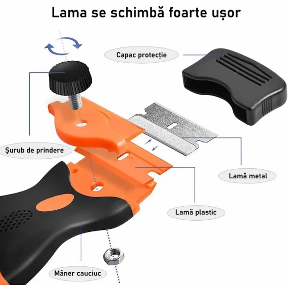 Racleta Plita, Cuptor și Sticla – Oțel Inoxidabil + Plastic, cu Lame de Schimb
