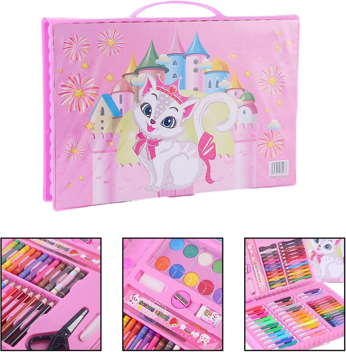 Set trusa desen copii , multicolora , interactiva , creioane , carioci , acuarele ,-84 piese