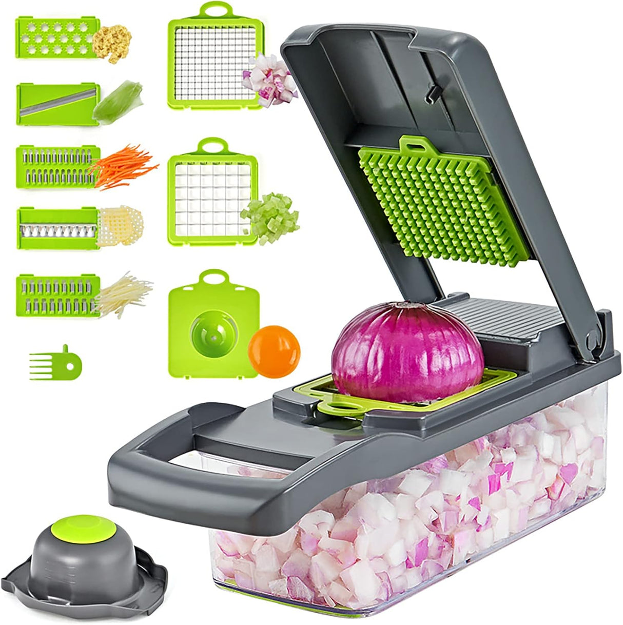 Razatoare multifunctionala, legume, fructe, 9 piese, lame inox, maner protectie