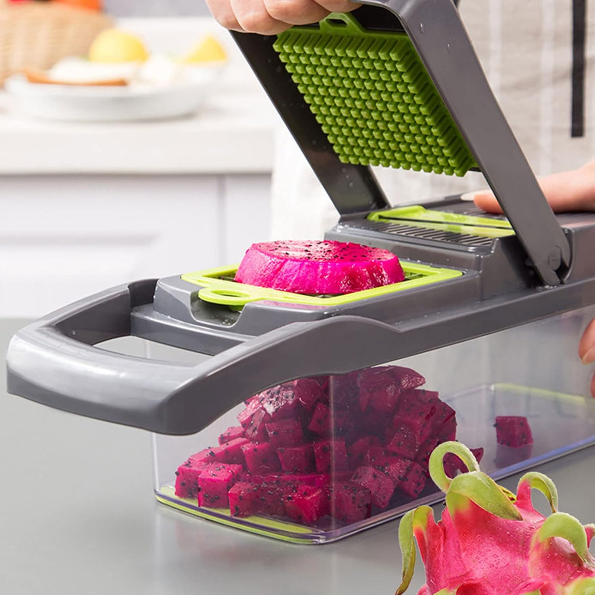 Razatoare multifunctionala, legume, fructe, 9 piese, lame inox, maner protectie