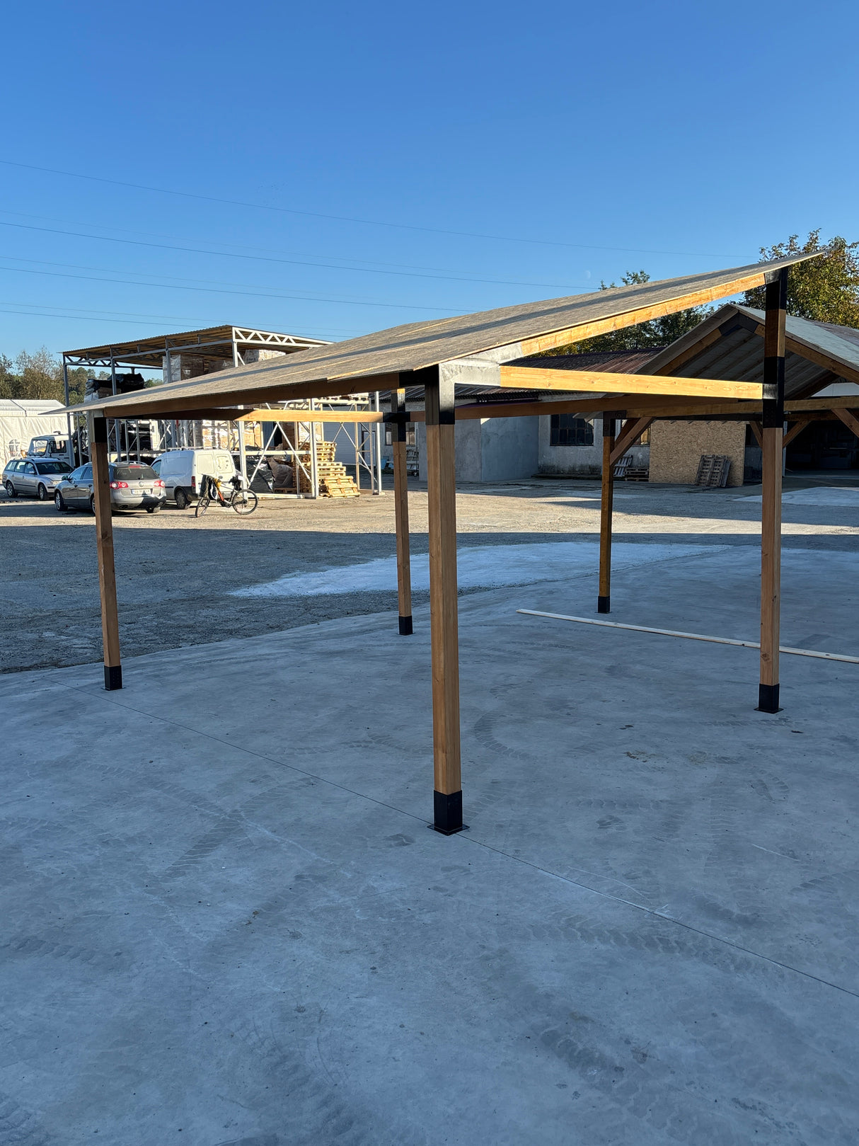 Structura garaj, pergola din lemn rindeluit + imbinari de fier, 3x4 m, pentru gradina/terasa