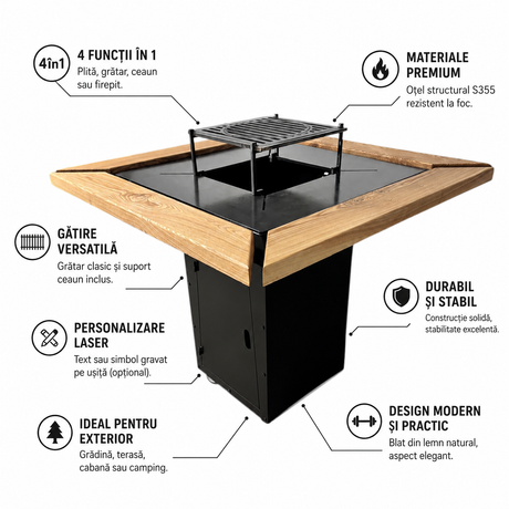 Gratar de  gradina  75x75 cm fire pit cu Plita 6, 8 sau 10 mm Otel dur