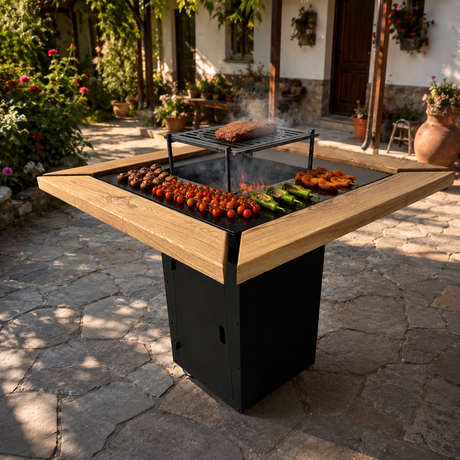 Gratar de  gradina  75x75 cm fire pit cu Plita 6, 8 sau 10 mm Otel dur