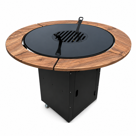 Gratar Rotund de gradina 107cm| plita 75 cm| fire pit cu Plita rotunda 8/10 mm, reglare Tiraj si sertar Cenusa inclus