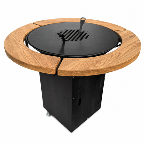 Gratar Rotund de gradina 107cm| plita 75 cm| fire pit cu Plita rotunda 8/10 mm, reglare Tiraj si sertar Cenusa inclus