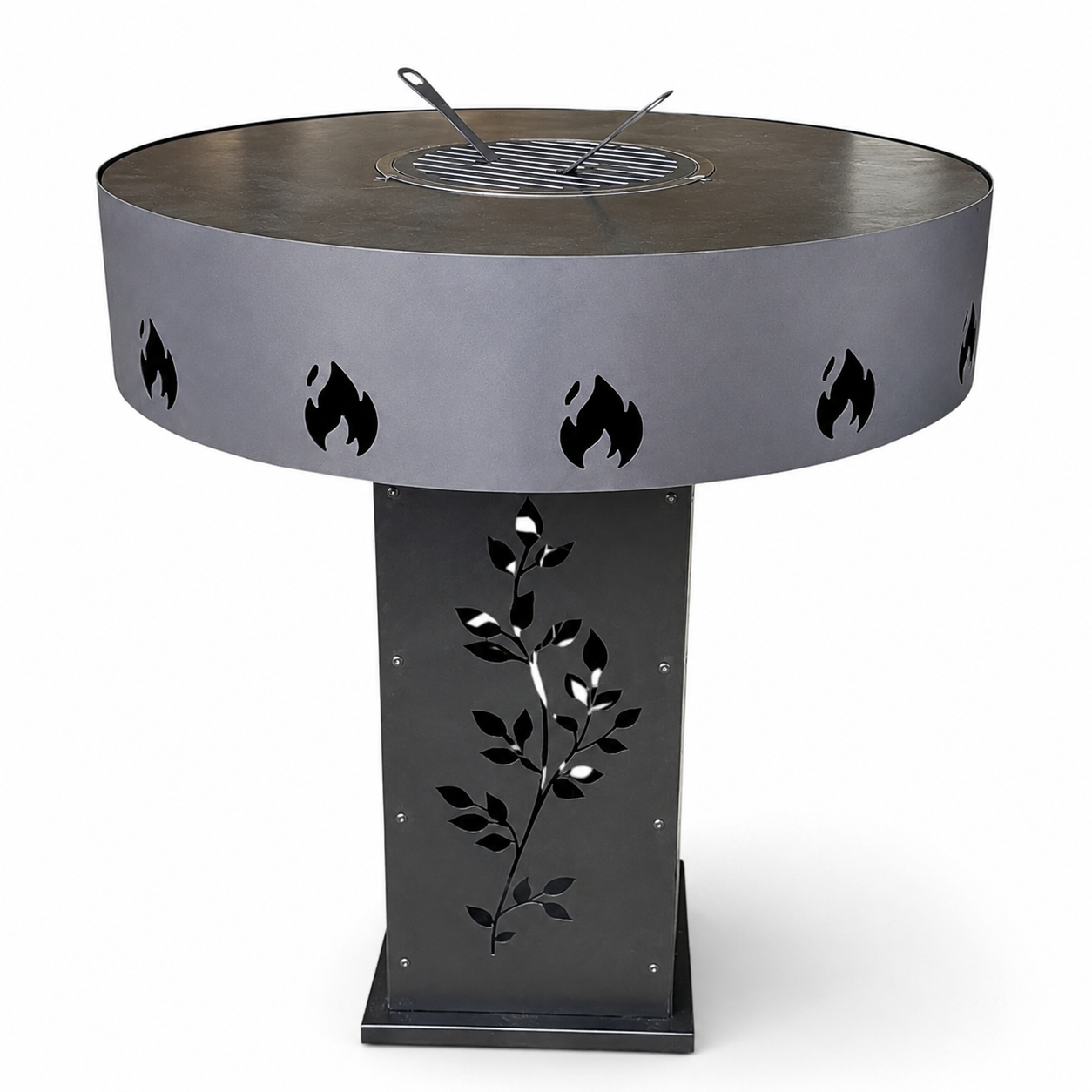 Gratar Gradina 4in1 Rotund plita 90cm |grosime 10 mm Fire Pit din fier pe lemne| terasa|multifunctional cu suport ceaun inclus