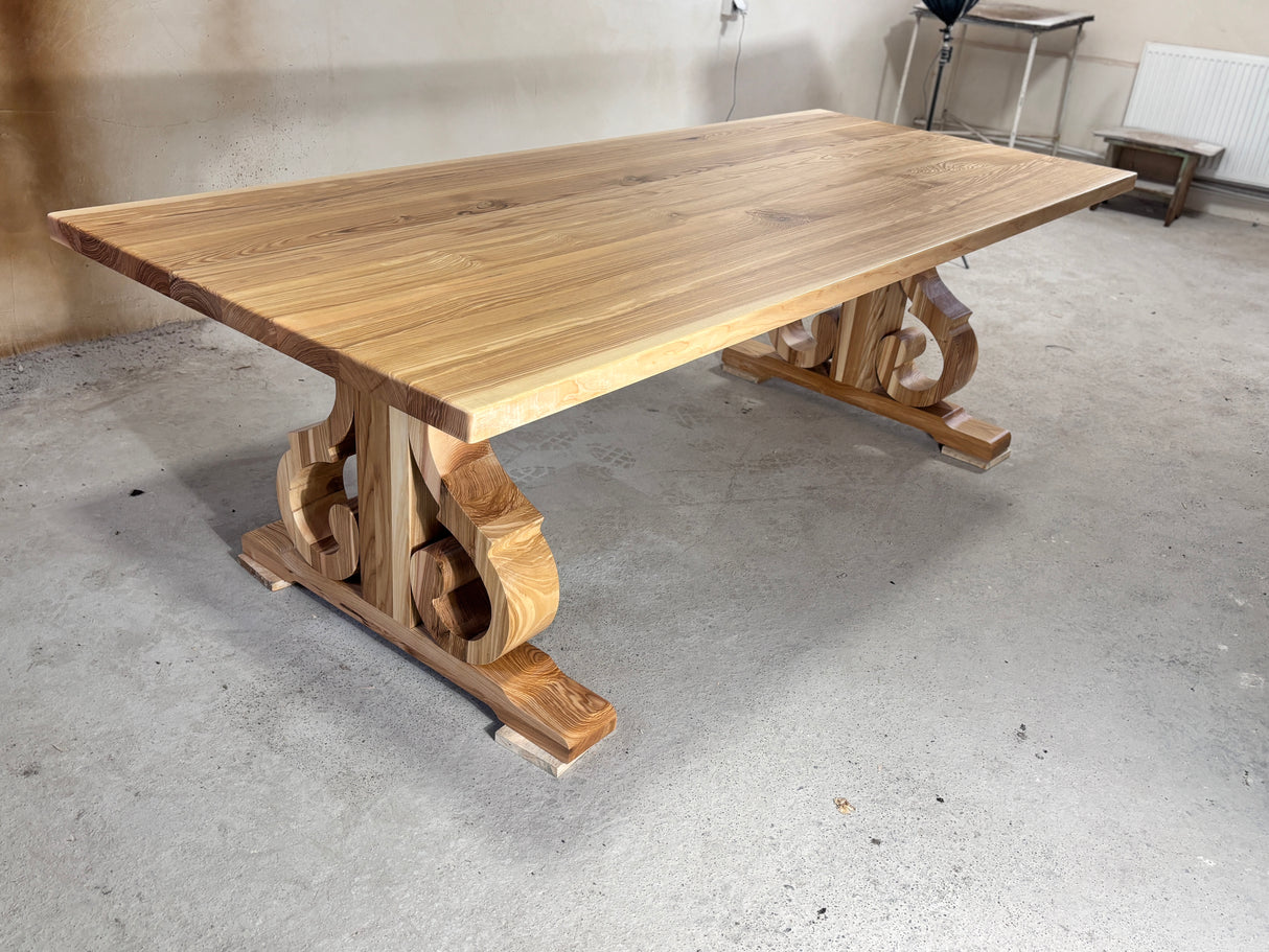 Masa lemn masiv, cu cadru din lemn masiv, Ofelia, 240x100x76 cm