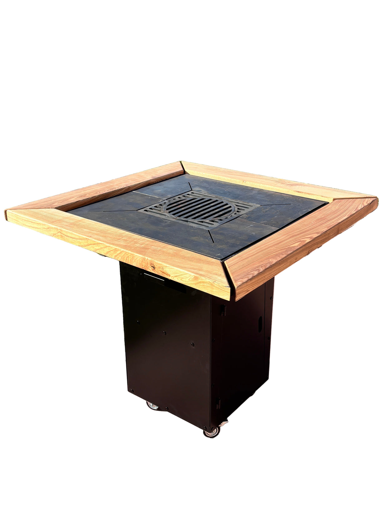 Gratar de gradina Demontabil, 5 in 1 ,fire pit cu Plita 10 mm Otel  72x 72 cm ,Cu Blat din Lemn,Suport Ceaun/Disc ,Gratar de curte