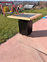 Gratar de gradina Demontabil, 5 in 1 ,fire pit cu Plita 10 mm Otel  72x 72 cm ,Cu Blat din Lemn,Suport Ceaun/Disc ,Gratar de curte