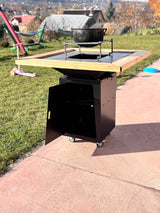 Gratar de gradina Demontabil, 5 in 1 ,fire pit cu Plita 10 mm Otel  72x 72 cm ,Cu Blat din Lemn,Suport Ceaun/Disc ,Gratar de curte