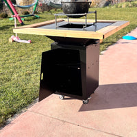 Gratar de gradina Demontabil, 5 in 1 ,fire pit cu Plita 10 mm Otel  72x 72 cm ,Cu Blat din Lemn,Suport Ceaun/Disc ,Gratar de curte