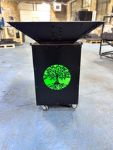 Gratar de gradina, 5 in 1 ,fire pit cu Plita 10 mm Otel , Suport Ceaun/Disc , Gratar de curte , Personalizabil , Copacul Vietii