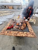 FirePit, Gratar cu plita 75x 75 cm din otel, 10 mm, pentru gradina sau terasa  + blat de lemn