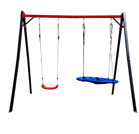 Leagan gradina copii/adulti, balansoar dublu de curte, metalic, cu accesorii incluse, cuib suspendat, 2,4x2,1m