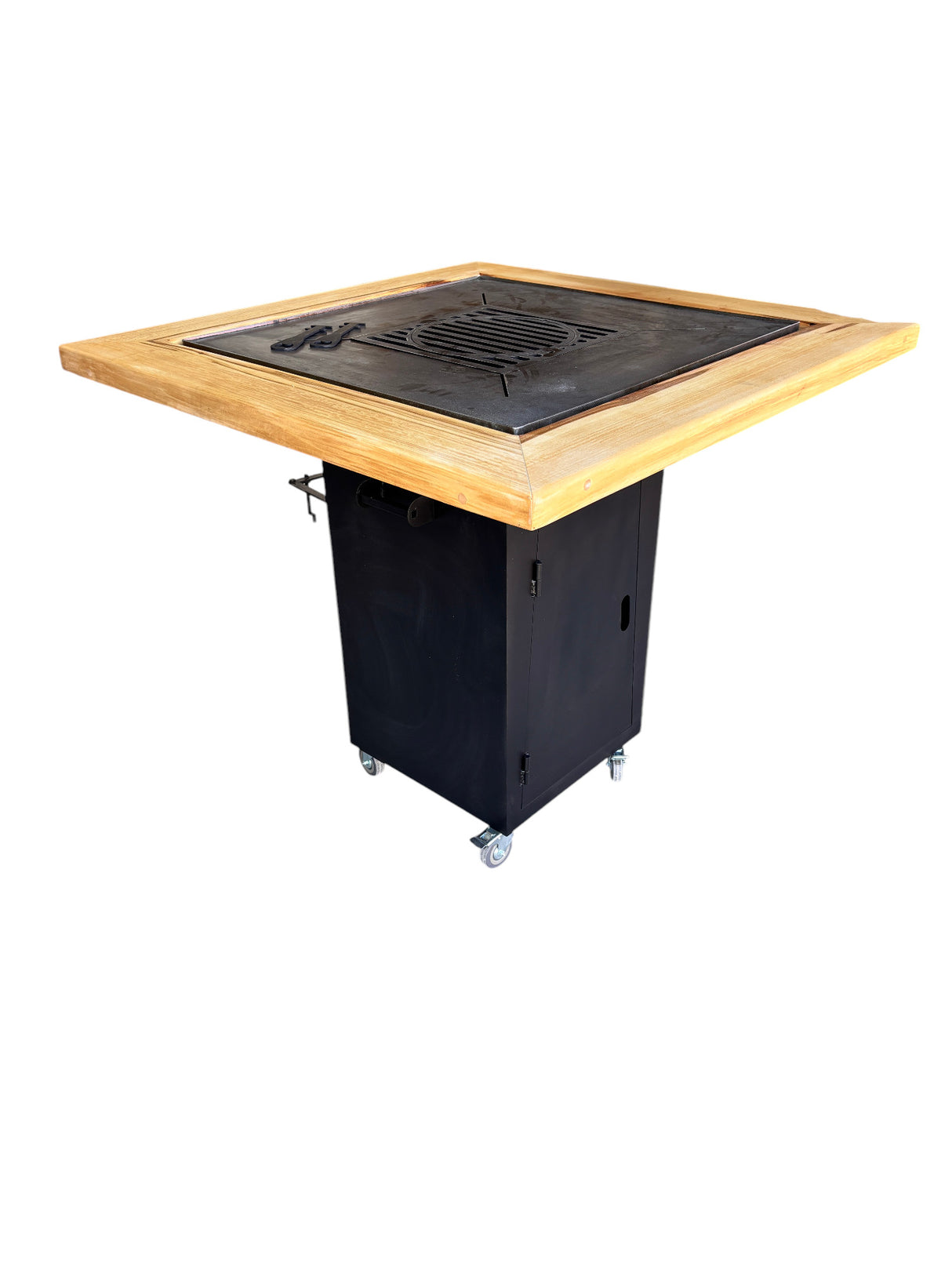 Gratar Gradina Fire Pit cu plita 95x 95 cm din otel 10 mm + blat de lemn 1.3 x 1.3 m Frasin sau  Brad