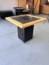 Gratar Gradina Fire Pit cu plita 95x 95 cm din otel 10 mm + blat de lemn 1.3 x 1.3 m Frasin sau  Brad