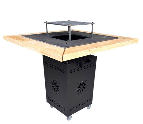 Fire Pit, Gratar cu plita 95x 95 cm din otel 10 mm pe lemne, pentru gradina sau terasa+ grill detasabil