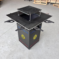 Gratar Gradina cu plita 10 mm Fire Pit 75x75 cm din fier  pe lemne, pentru terasa FARA BLAT DE LEMN
