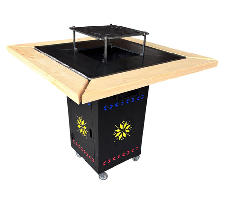 Fire Pit, Gratar cu plita 95x 95 cm din otel 10 mm pe lemne, pentru gradina sau terasa+ grill detasabil
