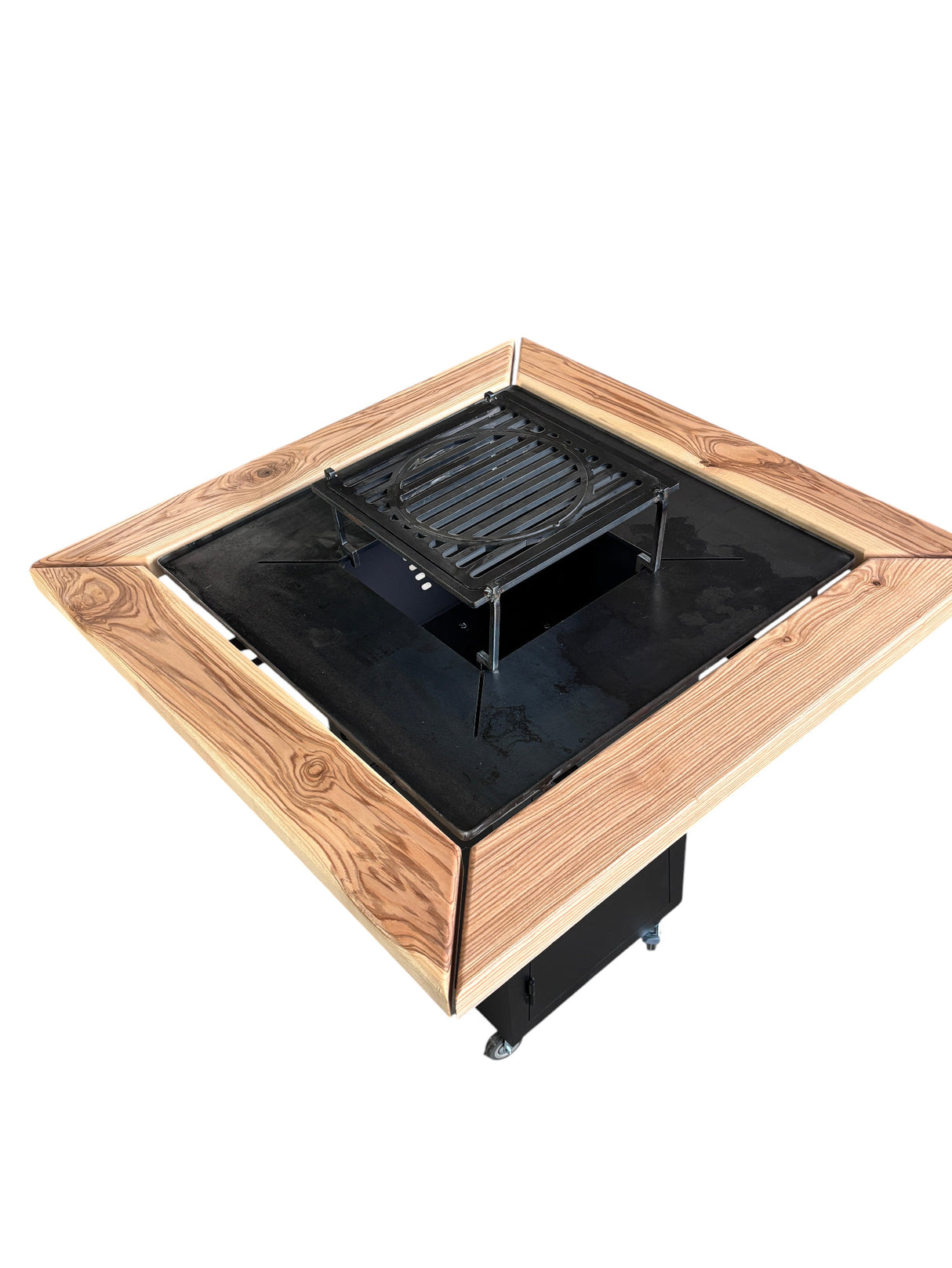 FirePit, Gratar cu plita 75x 75 cm din otel, 10 mm, pentru gradina sau terasa  + blat de lemn