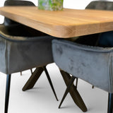 Set masa cu scaune bucatarie, dining, living, sufragerie, blat din lemn cu picioare metalice, scaune husa catifea gri, 4 persoane, Lavinia