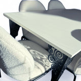 Set masa cu scaune bucatarie, dining, living, sufragerie, blat din pal alb cu picioare metalice, scaune husa plus alb, 4 persoane, Cristina
