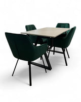 Masa bucatarie cu scaune, set living/dinning, picioare metalice, blat PAL, husa catifea, moderne, 4 persoane