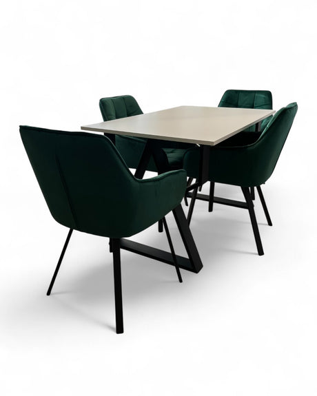 Masa bucatarie cu scaune, set living/dinning, picioare metalice, blat PAL, husa catifea, moderne, 4 persoane