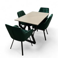Masa bucatarie cu scaune, set living/dinning, picioare metalice, blat PAL, husa catifea, moderne, 4 persoane