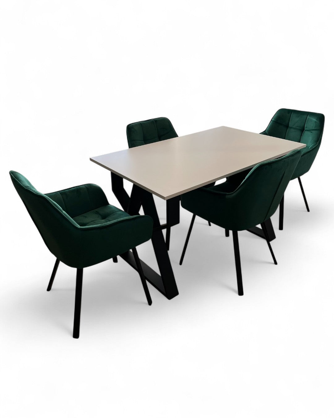 Masa bucatarie cu scaune, set living/dinning, picioare metalice, blat PAL, husa catifea, moderne, 4 persoane