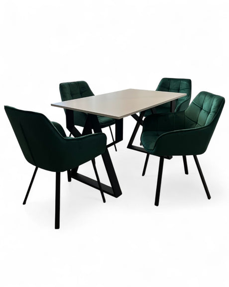 Masa bucatarie cu scaune, set living/dinning, picioare metalice, blat PAL, husa catifea, moderne, 4 persoane