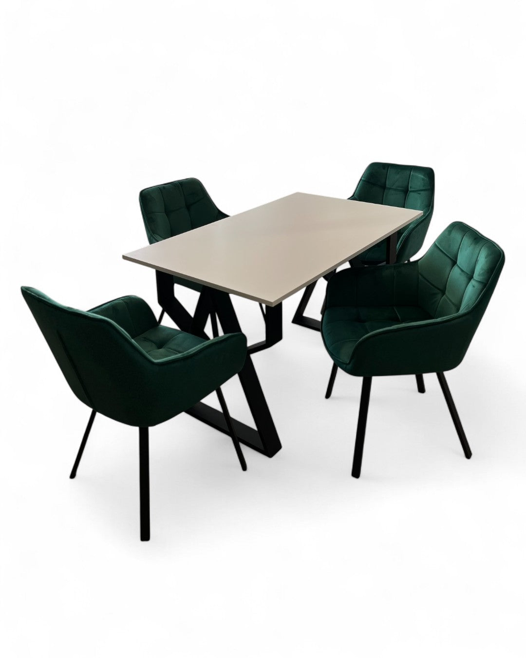 Masa bucatarie cu scaune, set living/dinning, picioare metalice, blat PAL, husa catifea, moderne, 4 persoane