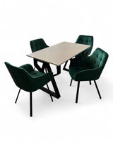 Masa bucatarie cu scaune, set living/dinning, picioare metalice, blat PAL, husa catifea, moderne, 4 persoane