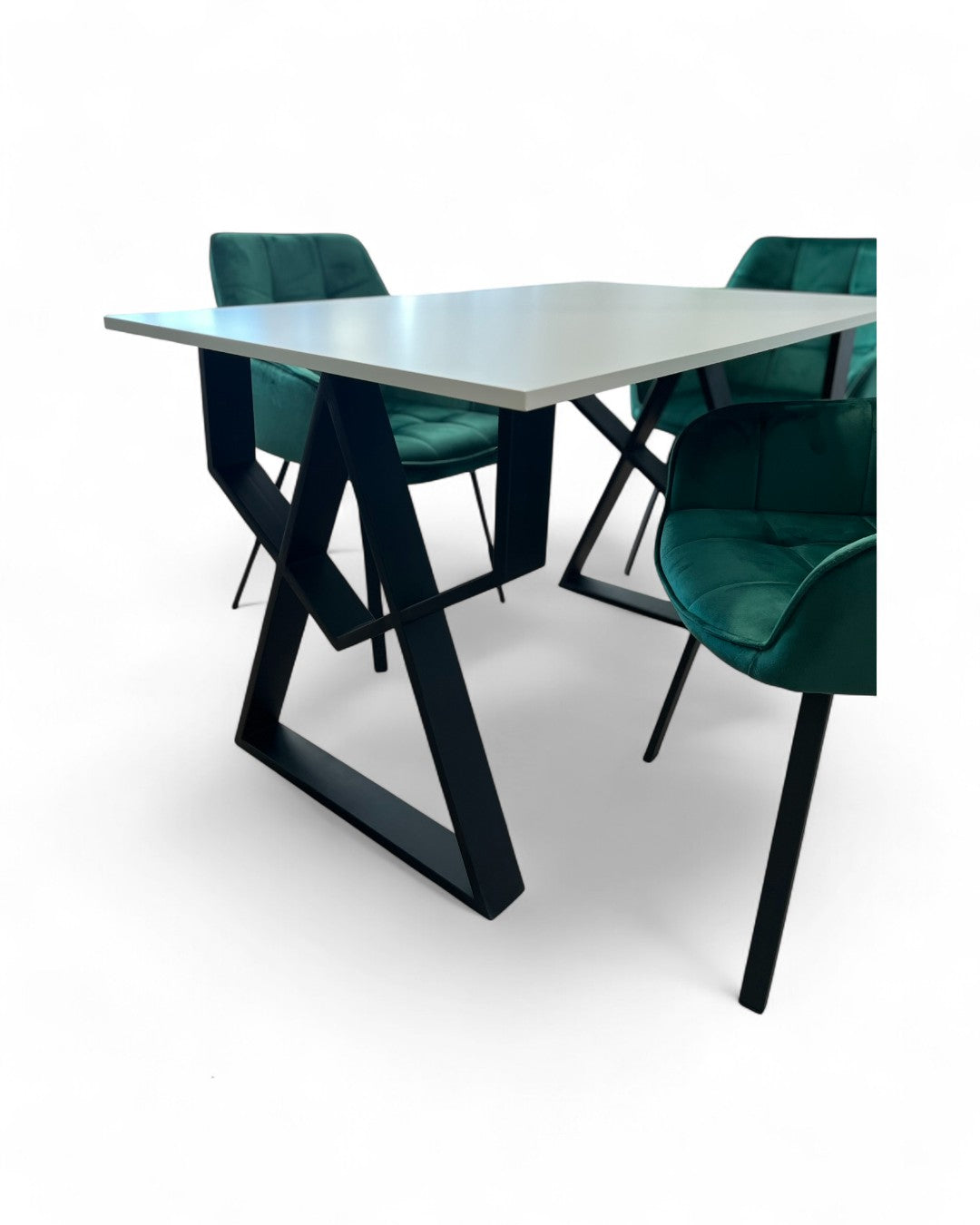 Masa bucatarie cu scaune, set living/dinning, picioare metalice, blat PAL, husa catifea, moderne, 4 persoane