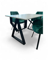 Masa bucatarie cu scaune, set living/dinning, picioare metalice, blat PAL, husa catifea, moderne, 4 persoane
