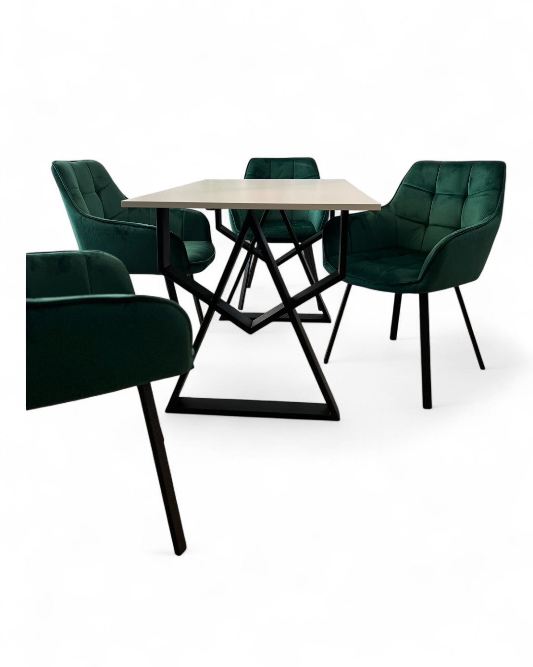 Masa bucatarie cu scaune, set living/dinning, picioare metalice, blat PAL, husa catifea, moderne, 4 persoane