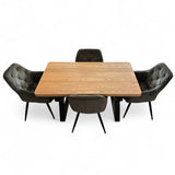 Set masa cu scaune bucatarie, dining, living, sufragerie, blat din lemn masiv cu picioare metalice, scaune gri, 4 persoane, MIA