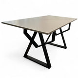 Set masa cu scaune bucatarie, dining, living, sufragerie, blat bej cu picioare metalice,  scaune husa gri ,4 persoane, DANA