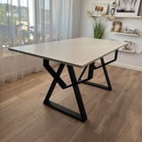 Set masa cu scaune bucatarie, dining, living, sufragerie, blat bej cu picioare metalice,  scaune husa gri ,4 persoane, DANA