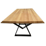 Set masa cu scaune bucatarie, dining,living, sufragerie, blat din lemn masiv cu picioare metalice, scaune husa gri, 6 persoane, IOANA