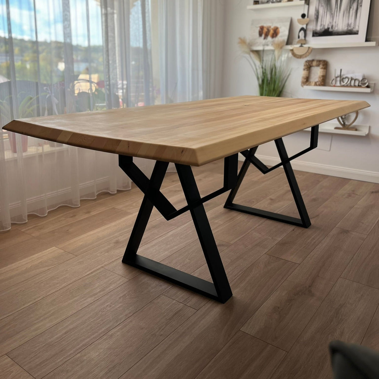 Set masa cu scaune bucatarie, dining,living, sufragerie, blat din lemn masiv cu picioare metalice moderne,scaune gri, 6 persoane, set Bianca