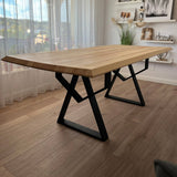 Set masa cu scaune bucatarie, dining,living, sufragerie, blat din lemn masiv cu picioare metalice moderne,scaune gri, 6 persoane, set Bianca