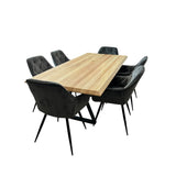 Set masa cu scaune bucatarie, dining,living, sufragerie, blat din lemn masiv cu picioare metalice moderne,scaune gri, 6 persoane, set Bianca