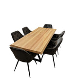 Set masa cu scaune bucatarie, dining,living, sufragerie, blat din lemn masiv cu picioare metalice moderne,scaune gri, 6 persoane, set Bianca